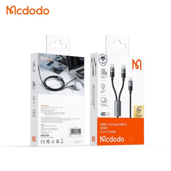 کابل شارژ سریع 100وات تایپ سی به 2 پورت تایپ سی مک دودو مدل MCDODO CA-6740