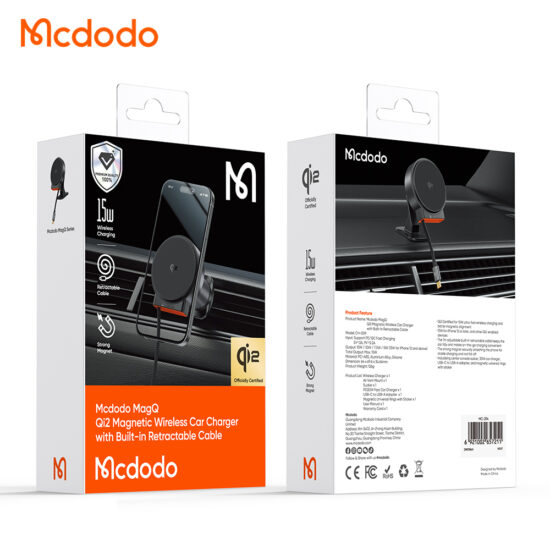 هولدر وایرلس شارژر 15وات+شارژر فندکی مک دودو مدل MCDODO CH-009 با کابل جمع شونده