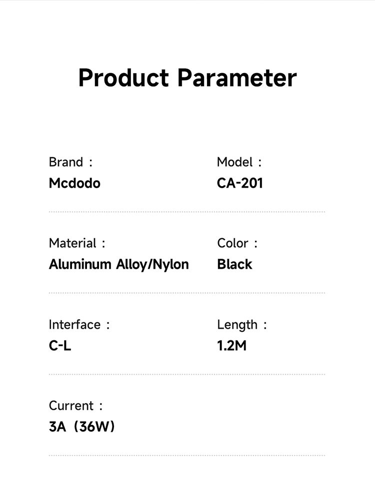 کابل شارژ تایپ سی به لایتنینگ 36 وات بدنه مگنتی خود سیم پیچ مک دودو مدل MCDODO CA-201 طول 1.2متر دارای نشانگر | جانبی360