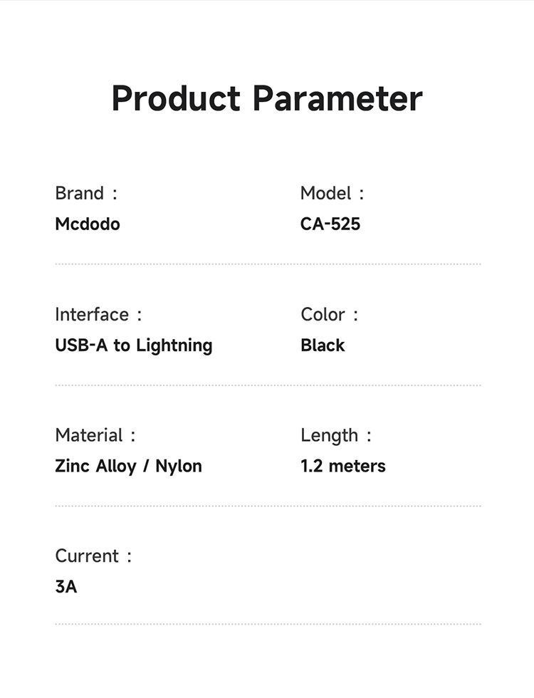 کابل شارژ سریع و انتقال دیتا یو اس بی به لایتنینگ 3 آمپر مک دودو مدل MCDODO CA-525 دارای نمایشگر دیجیتال طول کابل 1.2متر | جانبی360