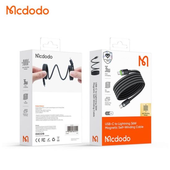 کابل شارژ تایپ سی به لایتنینگ 36 وات بدنه مگنتی مک دودو مدل MCDODO CA-2010 طول 1.2متر