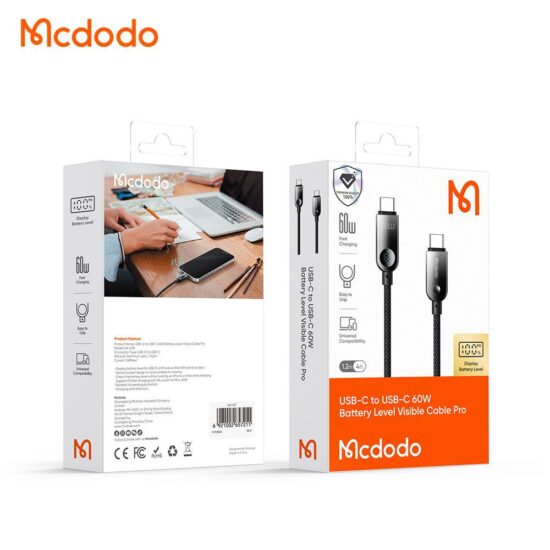 کابل شارژ سریع تایپ سی به تایپ سی 60 وات مک دودو مدل MCDODO CA-4780 طول 1.2متر