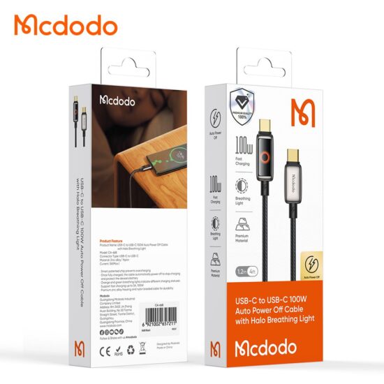 کابل شارژ سریع تایپ سی به تایپ سی 100 وات قطع کن اتومات مک دودو مدل MCDODO CA-668 طول 1.2متر