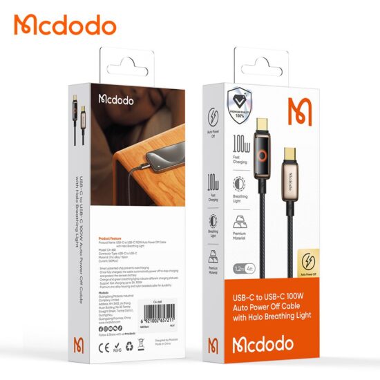 کابل شارژ سریع تایپ سی به تایپ سی 100 وات قطع کن اتومات مک دودو مدل MCDODO CA-668 طول 1.2متر