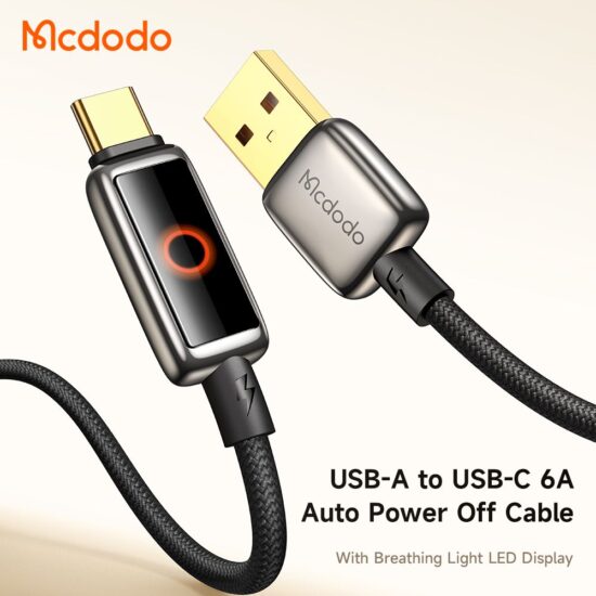 کابل شارژ سریع USB به تایپ سی 100وات قطع کن اتومات 6 آمپر مک دودو مدل MCDODO CA-6650 طول 1.2متر