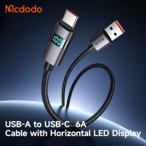 کابل شارژ سریع USB به تایپ سی 100وات 6 آمپر مک دودو مدل MCDODO CA-6520 دارای نمایشگر دیجیتال طول 1.2متر