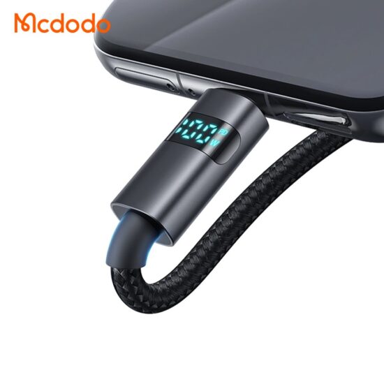 کابل شارژ سریع USB به تایپ سی 100وات 6 آمپر مک دودو مدل MCDODO CA-6520 دارای نمایشگر دیجیتال طول 1.2متر