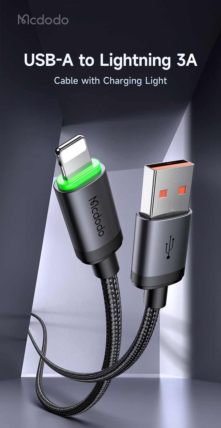 کابل شارژ سریع USB به لایتنینگ 3 آمپر کارپلی مک دودو مدل MCDODO CA-2030 طول 1متر | جانبی360