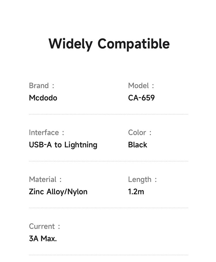 کابل شارژ سریع USB به لایتنینگ 3 آمپر دارای قطع کن هوشمند مک دودو مدل MCDODO CA-659 نمایشگر دیجیتال 1.2متر | جانبی360