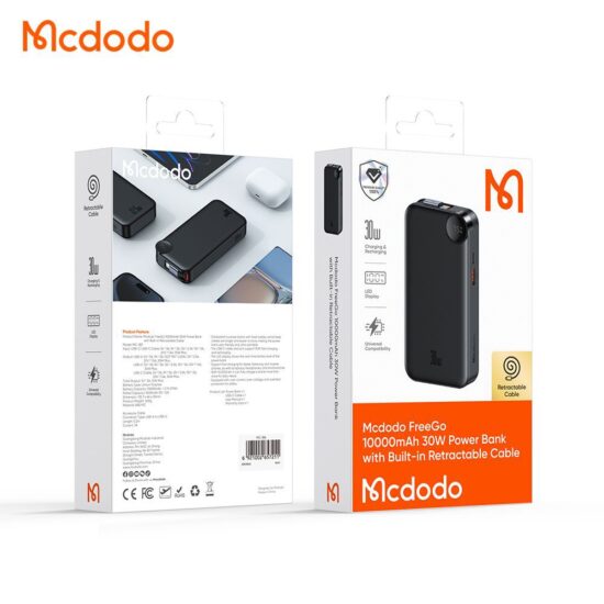 پاوربانک 30 وات ظرفیت 10000 مک دودو مدل MCDODO MC-3870 بهمراه کابل شارژ