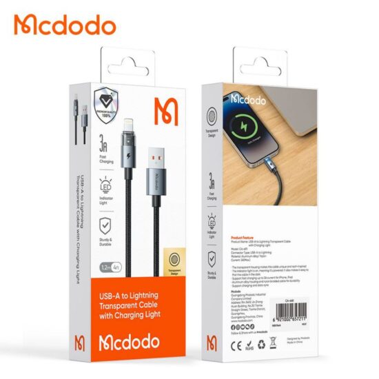 کابل شارژ سریع لایتنینگ 3 آمپر کارپلی مک دودو مدل MCDODO CA-691 طول 1.2متر