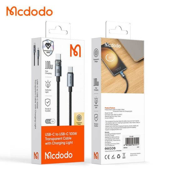 کابل شارژ سریع تایپ سی به تایپ سی 100 وات 5 آمپر مک دودو مدل MCDODO CA-558 طول 1.2متر