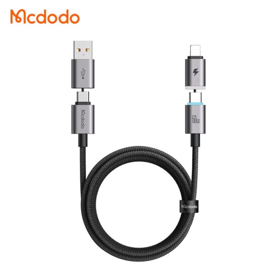 کابل شارژ چندسر 60وات مگنتی 4 کاره USB-A+لایتنینگ+تایپ سی مک دودو مدل MCDODO CA-6560