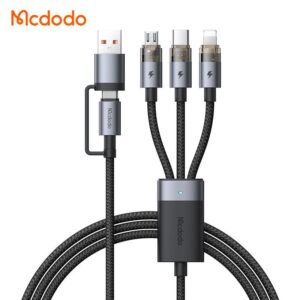 کابل شارژ 2 به 3 چندکاره میکرو+لایتنینگ+تایپ سی 100 وات مک دودو مدل MCDODO CA-7260 طول 1.2متر