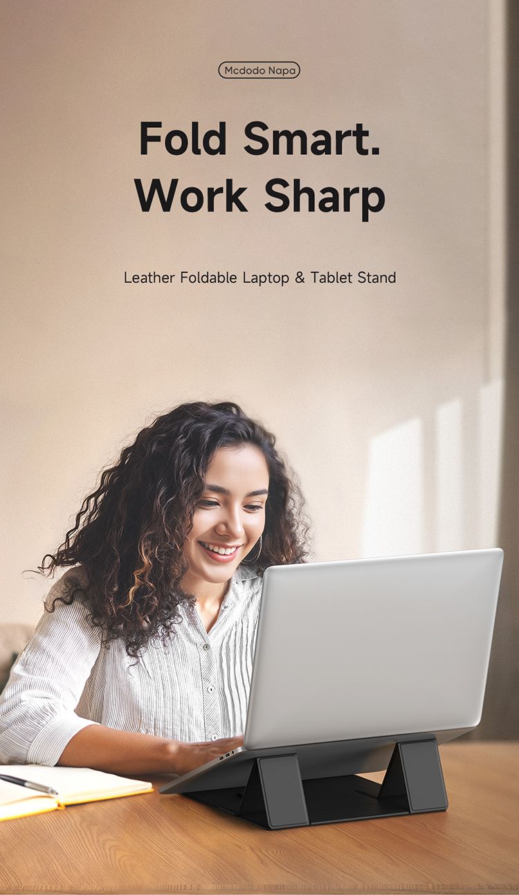 استند و پایه نگهدارنده خنک کن لپتاپ و تبلت با قابلیت تاشوندگی و تنظیم ارتفاع 2 حالته از جنس چرم از برند مک دودو مدل MCDODO FS-8020 | جانبی360
