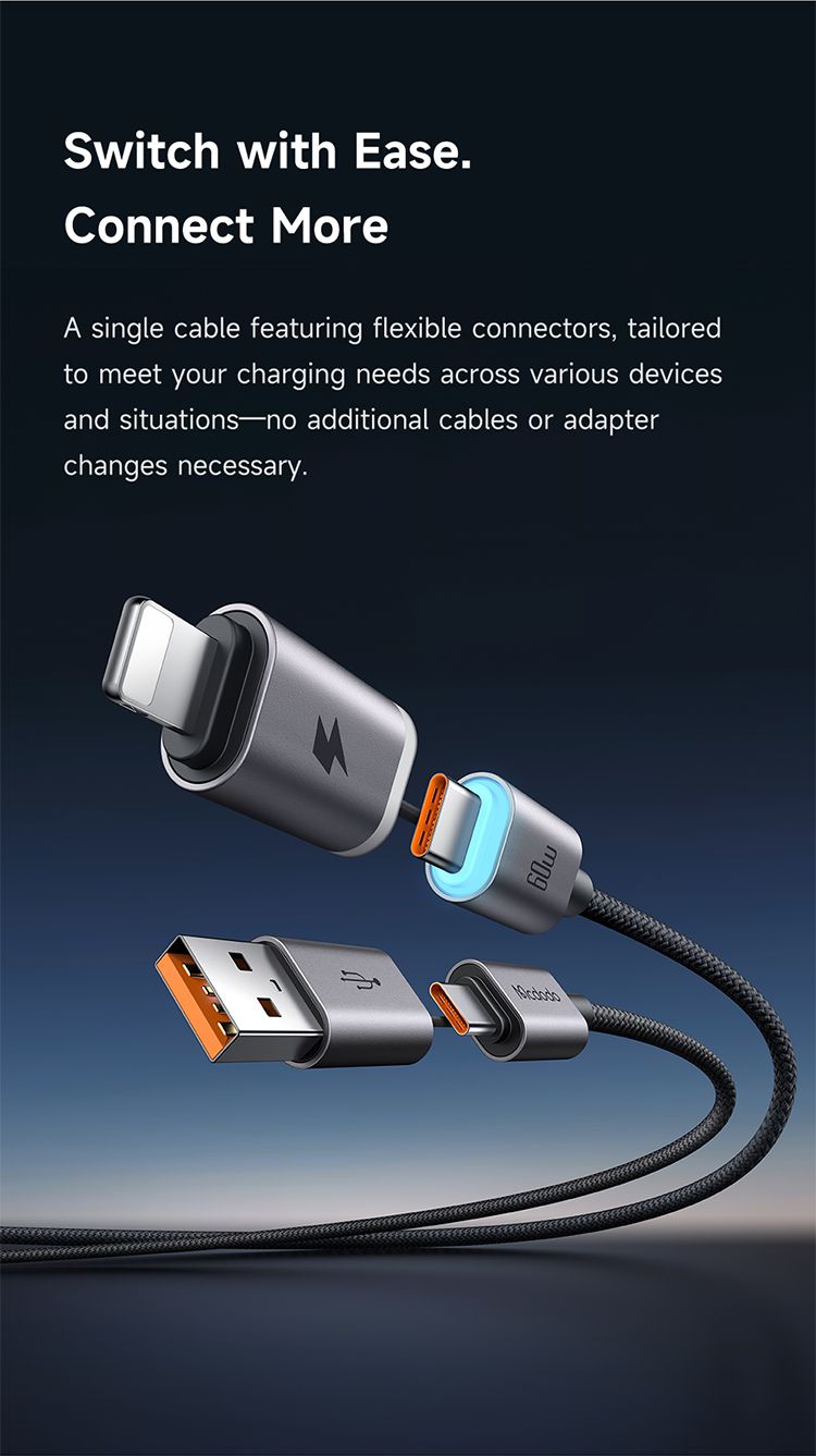 کابل شارژ سریع 60واتی چندسر آهنربایی مگنتی 4 کاره USB-A+لایتنینگ+تایپ سی برند مک دودو مدل MCDODO CA-656 | جانبی360