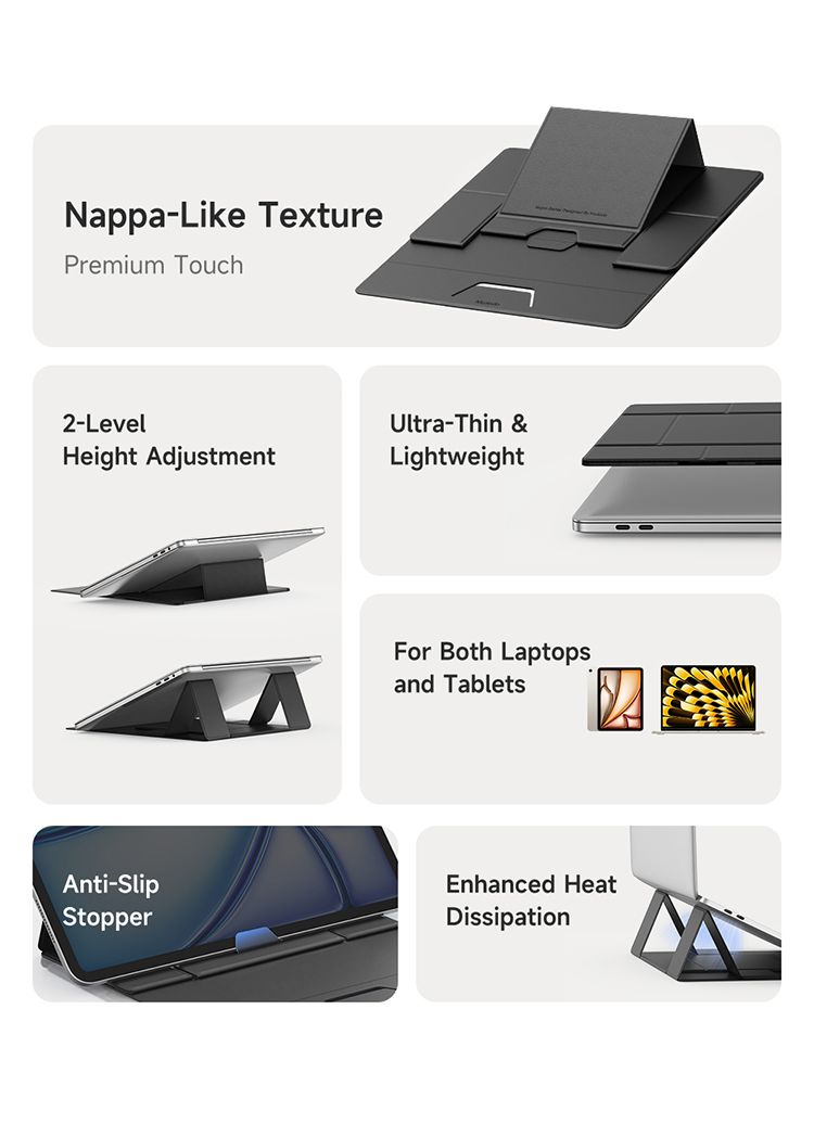 استند و پایه نگهدارنده خنک کن لپتاپ و تبلت با قابلیت تاشوندگی و تنظیم ارتفاع 2 حالته از جنس چرم از برند مک دودو مدل MCDODO FS-8020 | جانبی360