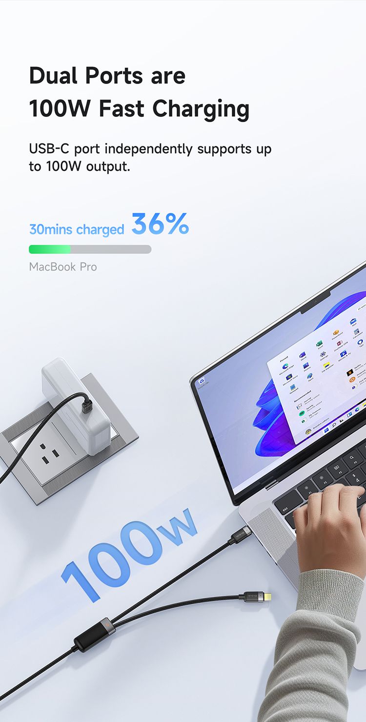 کابل شارژ سریع و انتقال دیتا توان خروجی 100وات پورت تایپ سی به 2 پورت تایپ سی برند مک دودو مدل MCDODO CA-678 | جانبی360