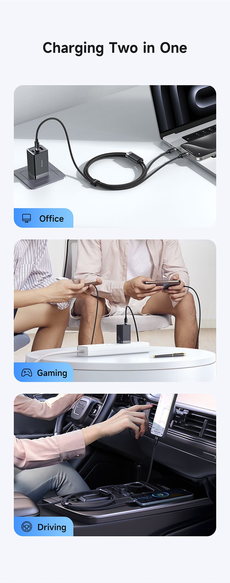 کابل شارژ سریع و انتقال دیتا توان خروجی 100وات پورت تایپ سی به 2 پورت تایپ سی برند مک دودو مدل MCDODO CA-678 | جانبی360