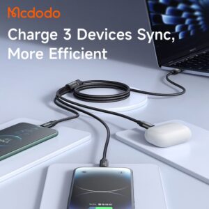 کابل شارژ سریع 3 کاره USB به میکرو+لایتنینگ+تایپ سی جریان 3 آمپر مک دودو مدل MCDODO CA-5790 طول 1.2متر
