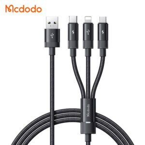کابل شارژ سریع 3 کاره USB به میکرو+لایتنینگ+تایپ سی جریان 3 آمپر مک دودو مدل MCDODO CA-5790 طول 1.2متر