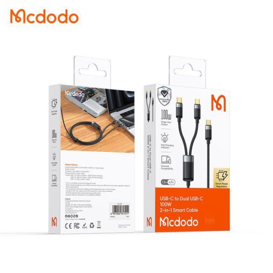کابل شارژ سریع 100وات تایپ سی به 2 پورت تایپ سی مک دودو مدل MCDODO CA-6780