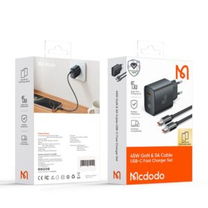شارژر آداپتور دیواری 45 وات سوپرفست شارژ2.0 برند مک دودو مدل MCDODO CH-5080 بهمراه کابل