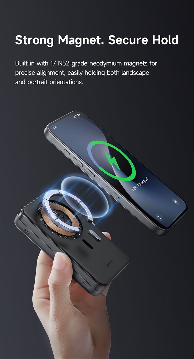 پاوربانک و استند وایرلس شارژر توان شارژ 20وات ظرفیت 10000 برند مک دودو مدل MCDODO MC-631 Qi2 | جانبی360