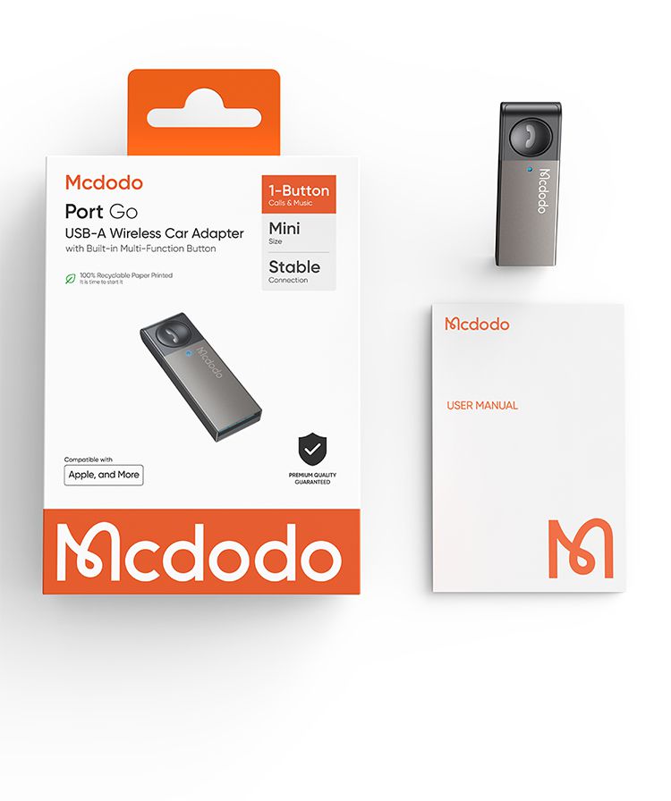 گیرنده صوتی بلوتوثی بیسیم وایرلس USB برای پخش خودرو و اتومبیل از برند مک دودو مدل MCDODO OT-825 قابلیت اتصال همزمان به 2 گوشی | جانبی360