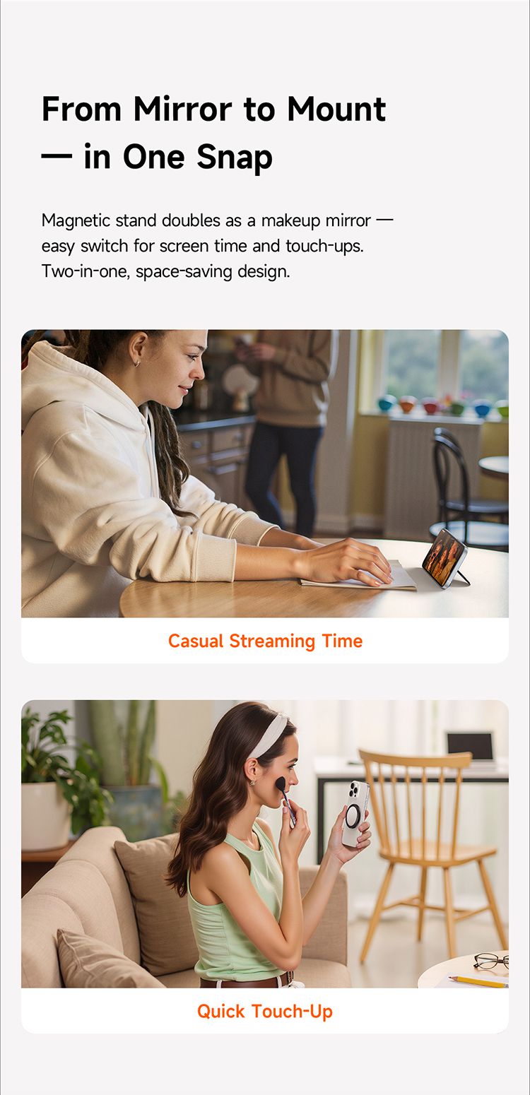 پاپ سوکت و هولدر انگشتی مگنتی آهنربایی بهمراه آیینه جهت آرایش و میکاپ از برند مک دودو مدل MCDODO MR-791 | جانبی360