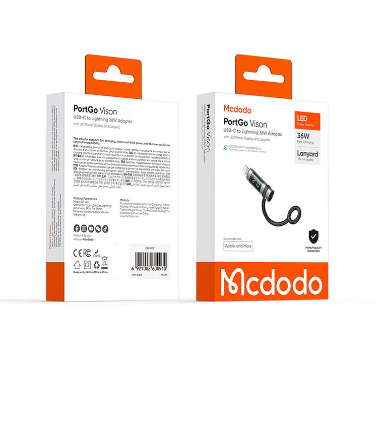 تبدیل پورت تایپ سی به لایتنینگ توان 36 وات از برند مک دودو مدل MCDODO OT-261 دارای نمایشگر دیجیتال جهت نمایش توان خروجی | جانبی360 تبدیل پورت تایپ سی به لایتنینگ توان 36 وات از برند مک دودو مدل MCDODO OT-261 دارای نمایشگر دیجیتال جهت نمایش توان خروجی | جانبی360