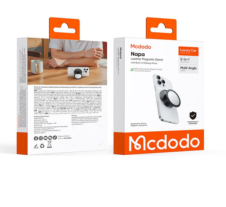 پاپ سوکت و هولدر انگشتی مگنتی آهنربایی بهمراه آیینه جهت آرایش و میکاپ از برند مک دودو مدل MCDODO MR-791 | جانبی360