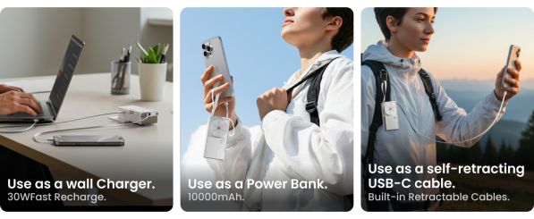 پاوربانک 30وات 10000 برند شارژ مدل SHARGE P7U با پورت و کابل متصل جمع شونده تایپ سی | جانبی360 پاوربانک 30وات 10000 برند شارژ مدل SHARGE P7U با پورت و کابل متصل جمع شونده تایپ سی | جانبی360