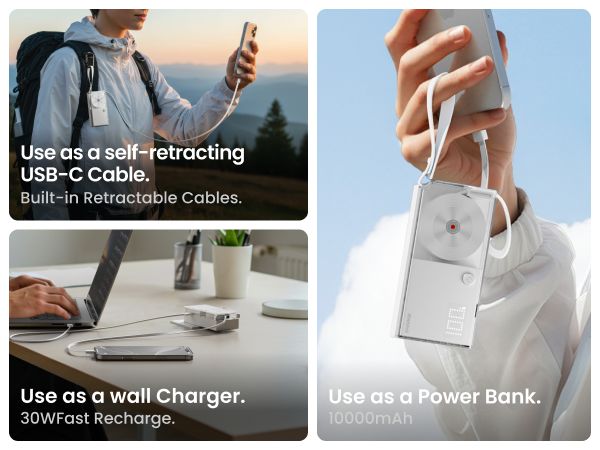 پاوربانک 30وات 10000 برند شارژ مدل SHARGE P7U با پورت و کابل متصل جمع شونده تایپ سی | جانبی360 پاوربانک 30وات 10000 برند شارژ مدل SHARGE P7U با پورت و کابل متصل جمع شونده تایپ سی | جانبی360