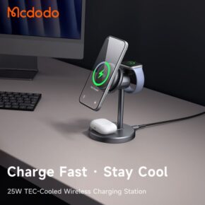 استند شارژر وایرلس و فن خنک کننده 3کاره 25وات تکنولوژی Qi2.2 برند مک دودو  MCDODO CH-6170