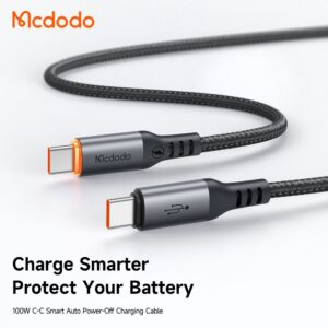 کابل شارژ سریع هوشمند تایپ سی به تایپ سی 100 وات قطع کن اتومات مک دودو مدل MCDODO CA-2040 طول 1.2متر