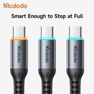 کابل شارژ سریع هوشمند USB به تایپ سی 100وات قطع کن اتومات 6 آمپر مک دودو مدل MCDODO CA-0570 طول 1.2متر
