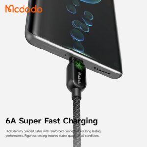 کابل شارژ سریع USB به تایپ سی 6 آمپر مک دودو مدل MCDODO CA-4520 نشانگر LED طول 1.2متر