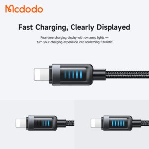 کابل شارژ سریع و انتقال دیتا تایپ سی به لایتنینگ 36 وات مک دودو مدل MCDODO CA-0340 نمایشگردار طول 1.2متر