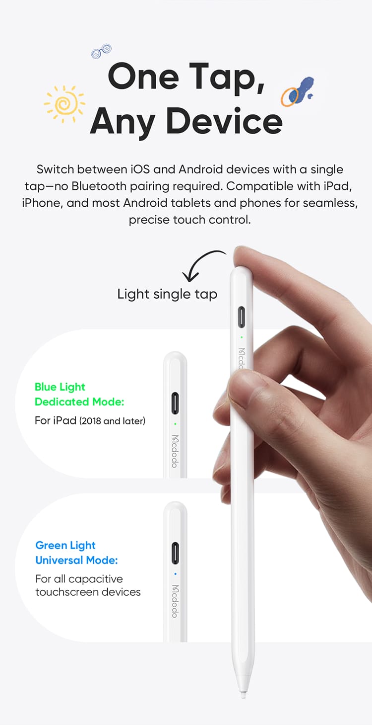 قلم لمسی استایلوس همه کاره ساپورت تمامی دستگاه های اندروید و ios از برند مک دودو مدل Mcdodo PN-0660 با قابلیت سیستم حذف اتوماتیک اثر دست روی صفحه نمایش (Palm Rejection) | جانبی360