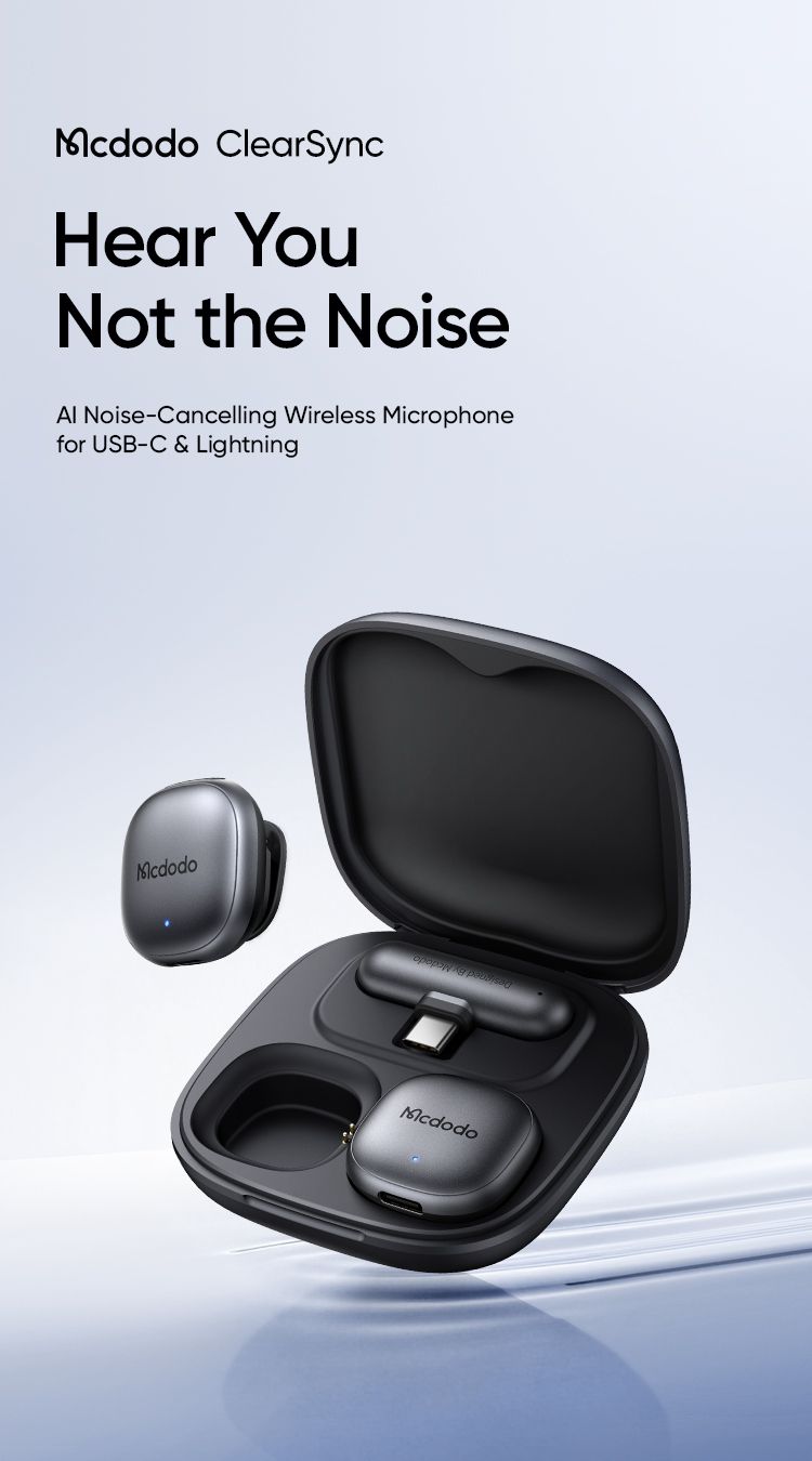 میکروفون وایرلس از برند مک دودو مدل MCDODO MP-545 دارای سیستم حذف نویز Ai سازگار با سیستم عامل اپل و اندروید | جانبی360