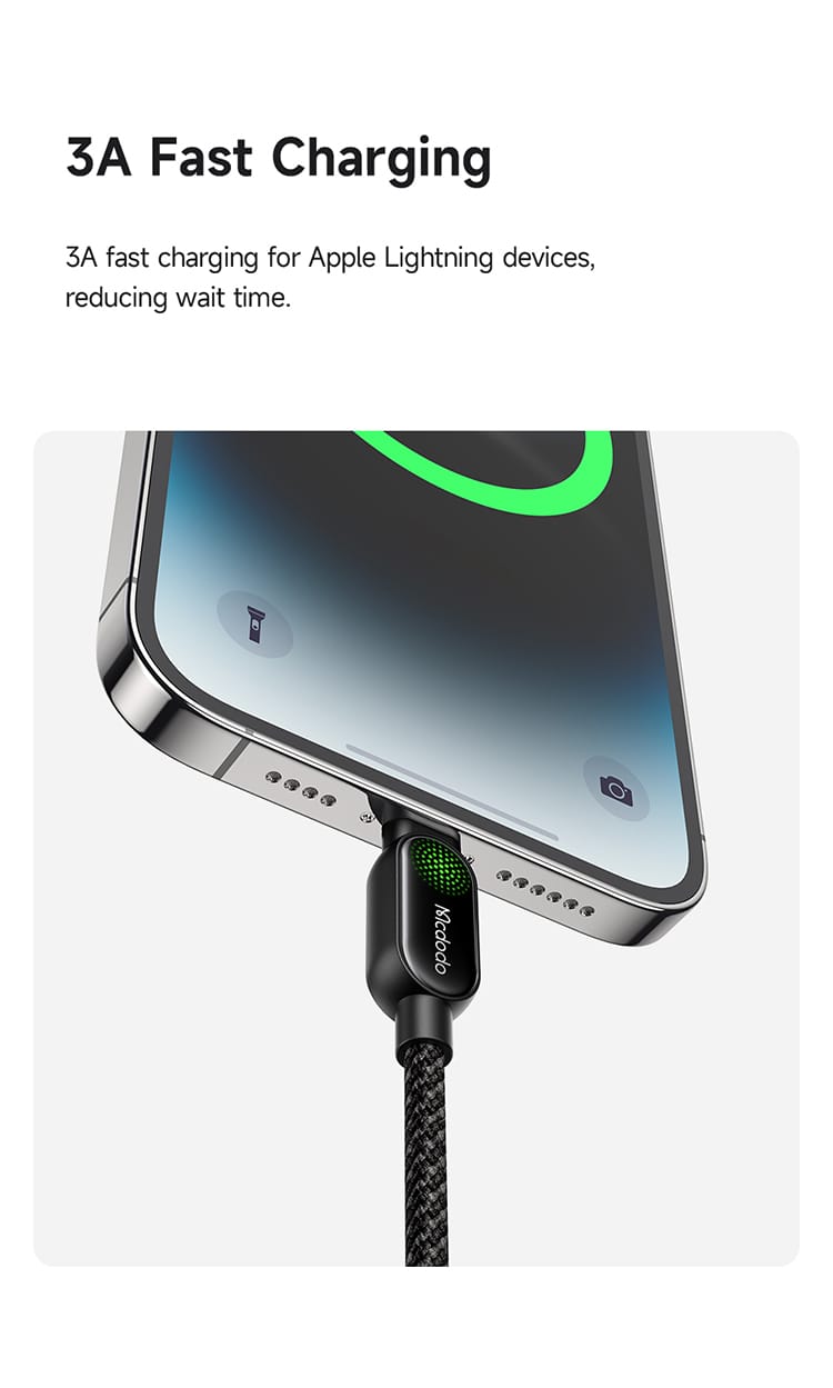 کابل شارژ سریع و انتقال دیتا USB به لایتنینگ 3 آمپر 12 وات از برند مک دودو مدل MCDODO CA-451 طول 1.2متر | جانبی360