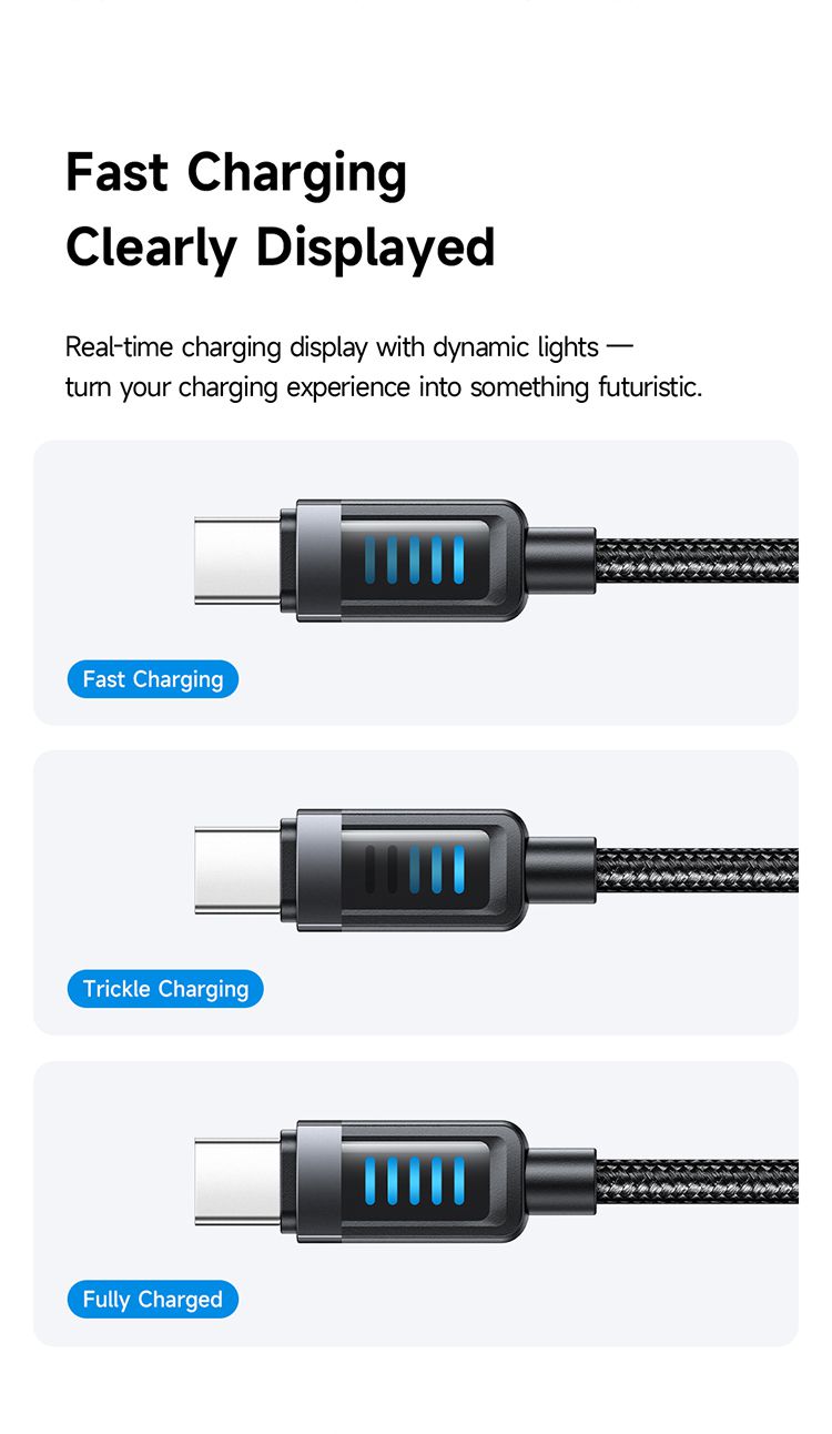 کابل شارژ سریع و انتقال دیتا تایپ سی به تایپ سی 240 وات 5 آمپر از برند مک دودو مدل MCDODO CA-035 طول 1.2متر دارای نمایشگر LED دینامیک جهت نمایش حالت شارژ | جانبی360