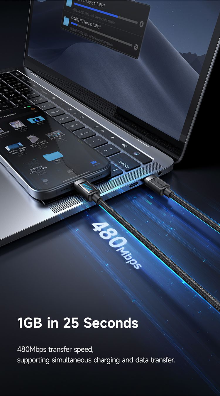 کابل شارژ سریع و انتقال دیتا تایپ سی به تایپ سی 240 وات 5 آمپر از برند مک دودو مدل MCDODO CA-035 طول 1.2متر دارای نمایشگر LED دینامیک جهت نمایش حالت شارژ | جانبی360