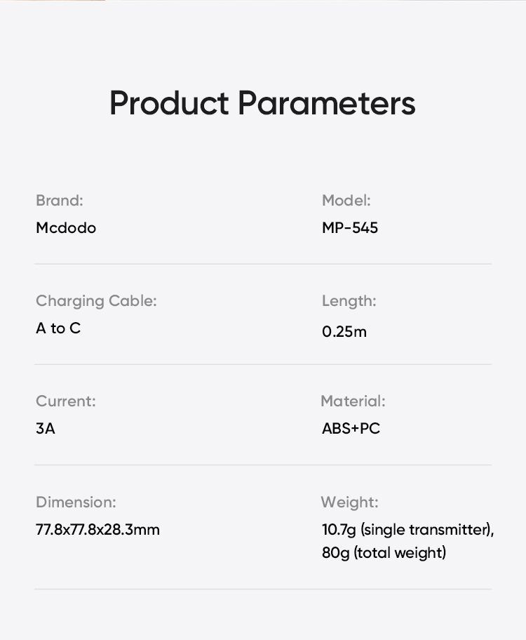 میکروفون وایرلس از برند مک دودو مدل MCDODO MP-545 دارای سیستم حذف نویز Ai سازگار با سیستم عامل اپل و اندروید | جانبی360