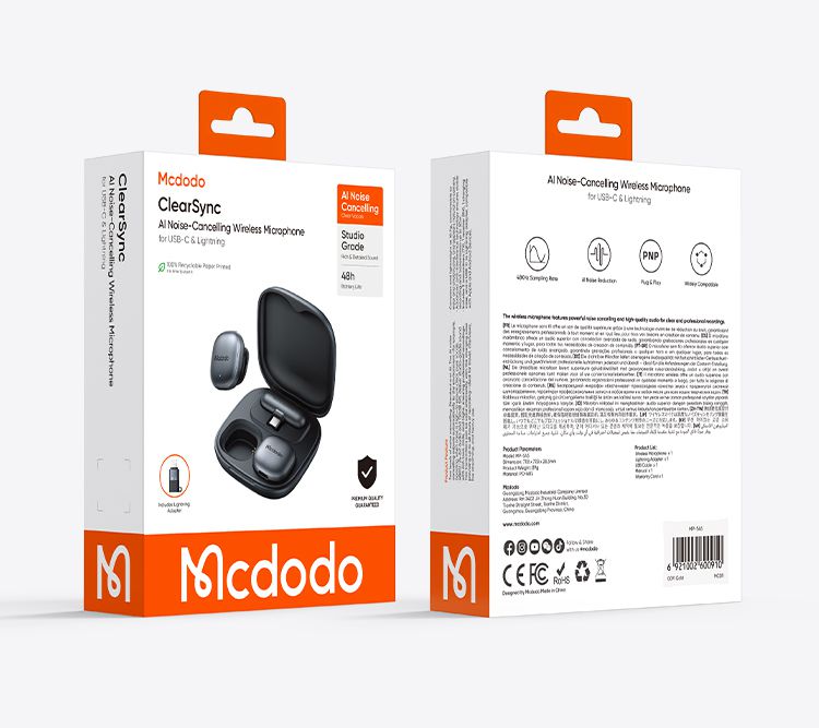 میکروفون وایرلس از برند مک دودو مدل MCDODO MP-545 دارای سیستم حذف نویز Ai سازگار با سیستم عامل اپل و اندروید | جانبی360