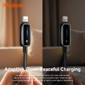 کابل شارژ سریع USB به لایتنینگ 3 آمپر مک دودو مدل MCDODO CA-0010 نمایشگر تنظیم نور اتومات 1.2متر