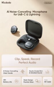 میکروفون وایرلس از برند مک دودو مدل MCDODO MP-545 دارای سیستم حذف نویز Ai سازگار با سیستم عامل اپل و اندروید | جانبی360