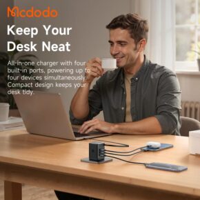 شارژر آداپتور دیواری 4پورت 100وات مک دودو مدل MCDODO GaN CH-8470 با کابل جمع شونده تایپ سی