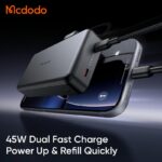 پاوربانک 45وات 20000 مک دودو مدل MCDODO MC-0950 با کابل شارژ متصل تایپ سی